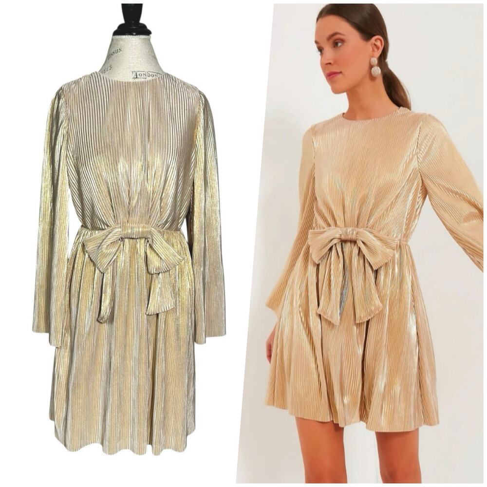 Elegant Gold Pleated Dress